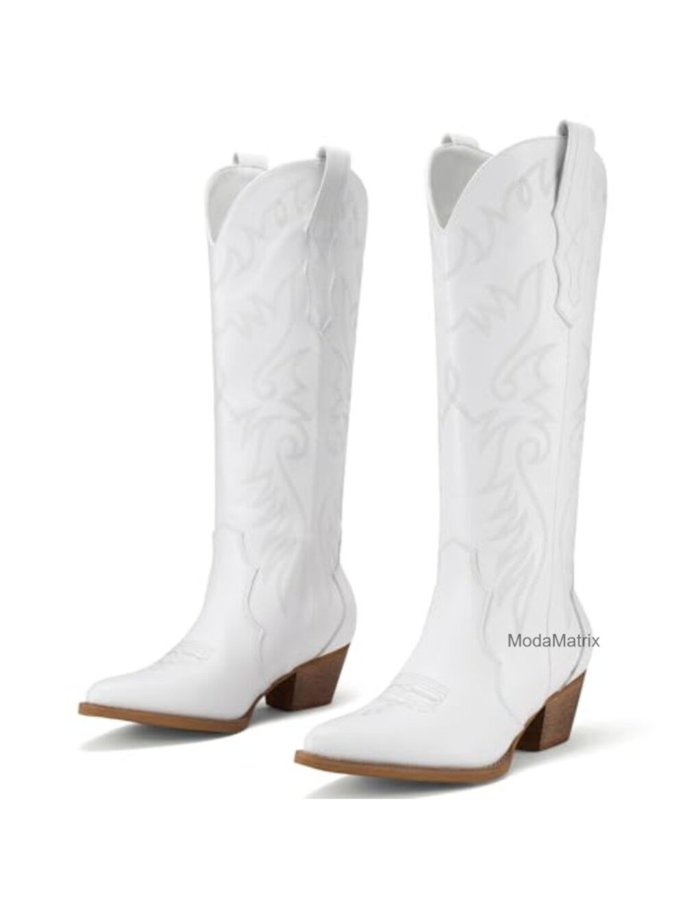 Knee-High Cowboy Boots Women Pointed Toe Synthetic Leather Western